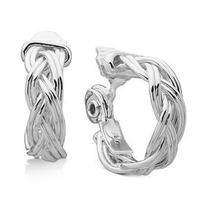 Anne Klein Elegant Braided Ez Comfort Hoop Earrings Silver Tone Style Shiny NWT